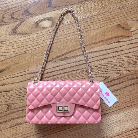 ORCHID LOVE Quilted Jelly Flap Bag with Gold Chain New with Tags - Picture 10 of 11